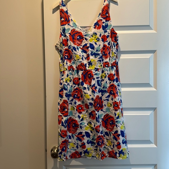 Fit and flare sleeveless sundress, floral pattern, white with multicolor flowers - Picture 1 of 6